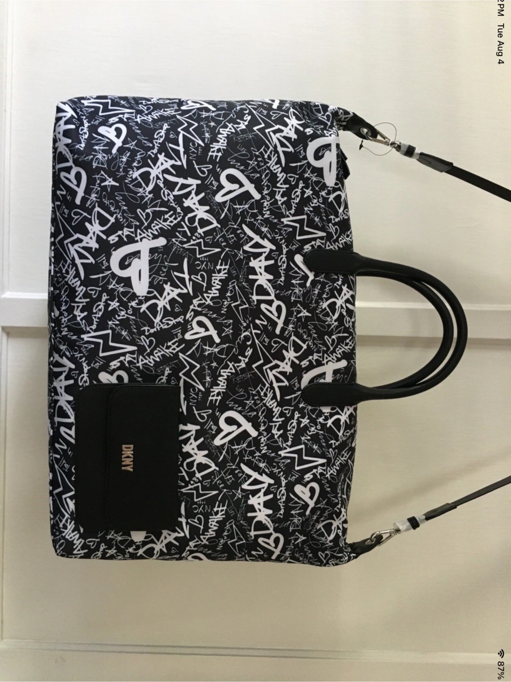 DKNY Black & White Graffiti Print Travel Tote Bag
